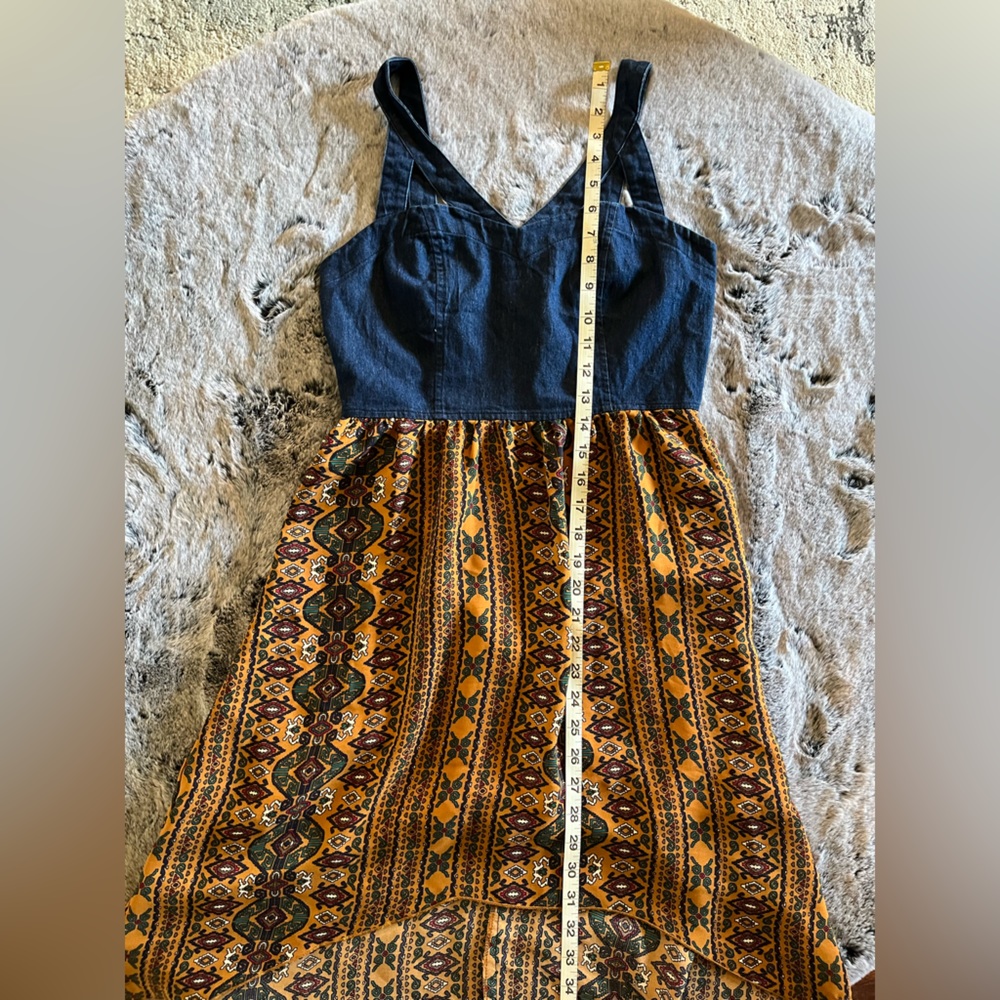Blue denim top print bottom high-low dress by Event, juniors medium small EUC - Picture 15 of 16
